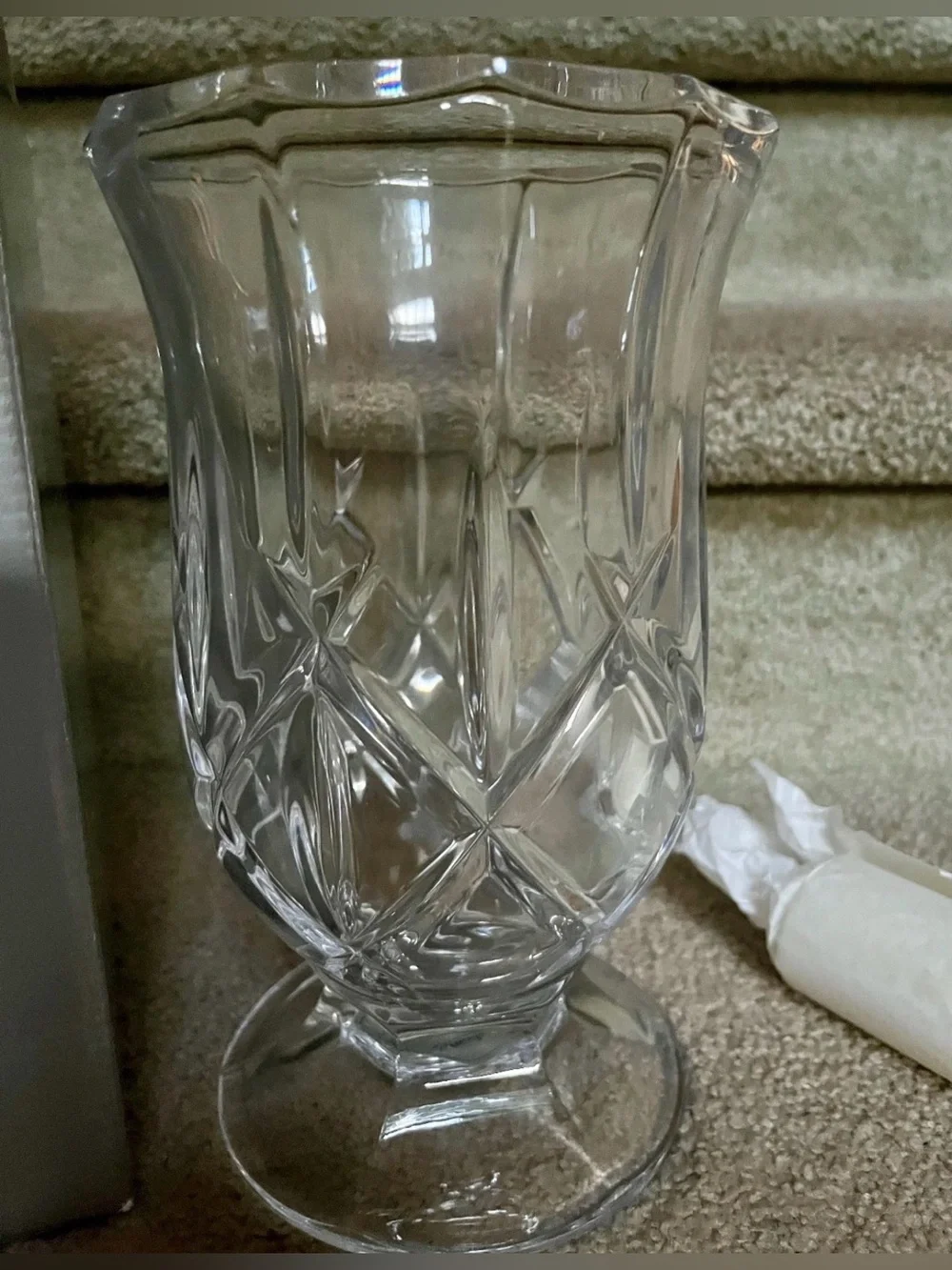 NWT VTG Gorham Lady Anne Crystal Hurricane Candle Holder/Vase w/ Box
